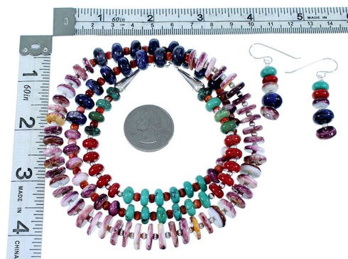 Native American Multicolor Sterling Silver Bead Necklace And Earrings Set SX108674